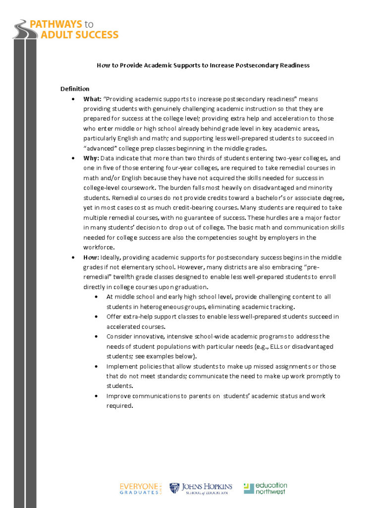How to Provide Academic Supports to Increase Postsecondary Readiness